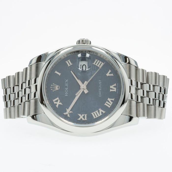 Rolex Datejust 36mm Blue Anniversary Dial Jubilee Stainless Steel 116200