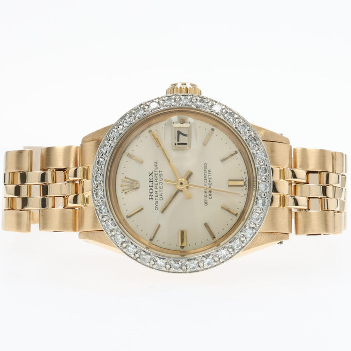 Rolex Lady Datejust Custom Diamond Bezel Solid 18kt Yellow Gold 6701