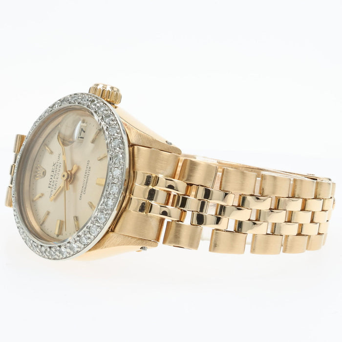 Rolex Lady Datejust Custom Diamond Bezel Solid 18kt Yellow Gold 6701