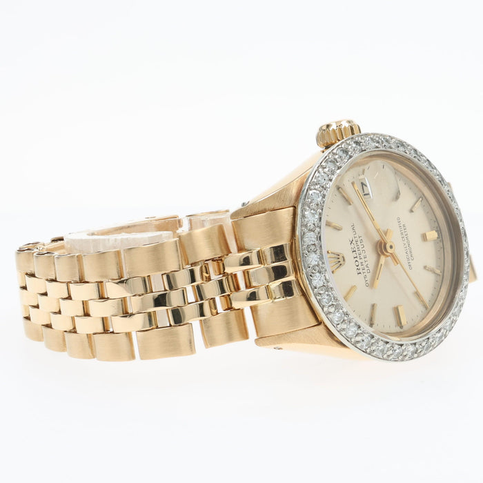 Rolex Lady Datejust Custom Diamond Bezel Solid 18kt Yellow Gold 6701