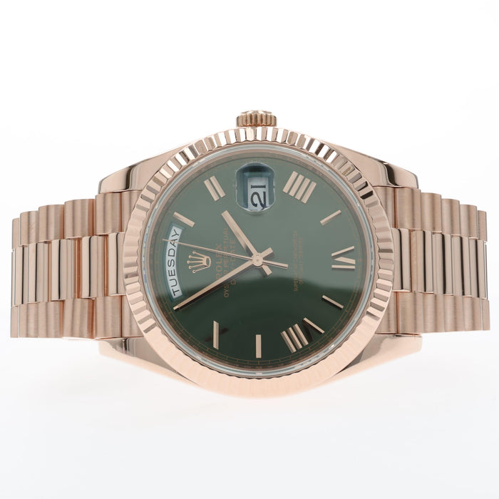 Rolex Day-Date II Factory Green Roman Numeral Dial Solid 18k Rose Gold 228235