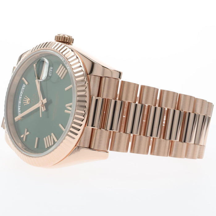 Rolex Day-Date II Factory Green Roman Numeral Dial Solid 18k Rose Gold 228235