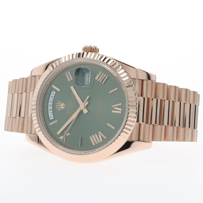 Rolex Day-Date II Factory Green Roman Numeral Dial Solid 18k Rose Gold 228235