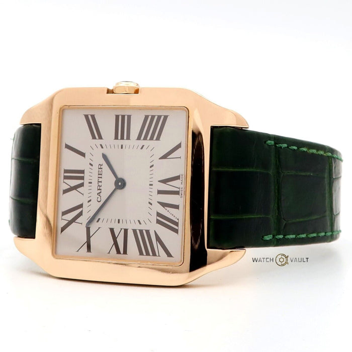 Cartier Santos Dumont 18K Rose Gold Manual Wind Silver Dial Green Strap W2006951