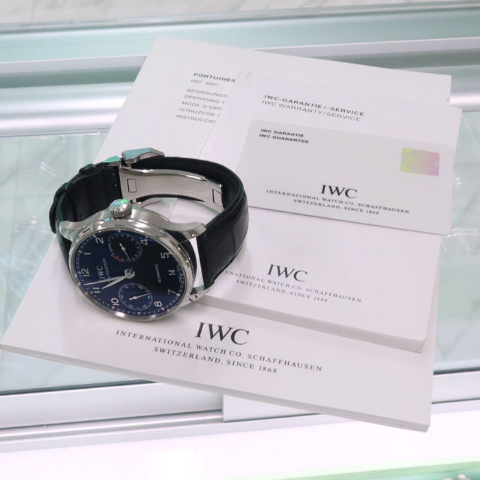 IWC Portuguese 7 Days Automatic Black Dial 42MM Stainless Steel Leather IW500109