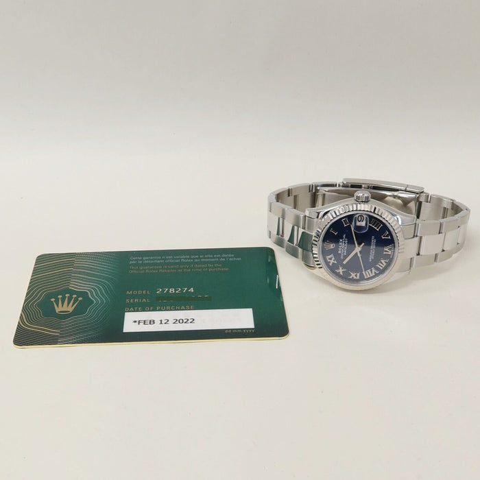 Rolex Datejust 31 Blue Roman Dial Stainless Steel Oyster Automatic Bx/Prs 278274