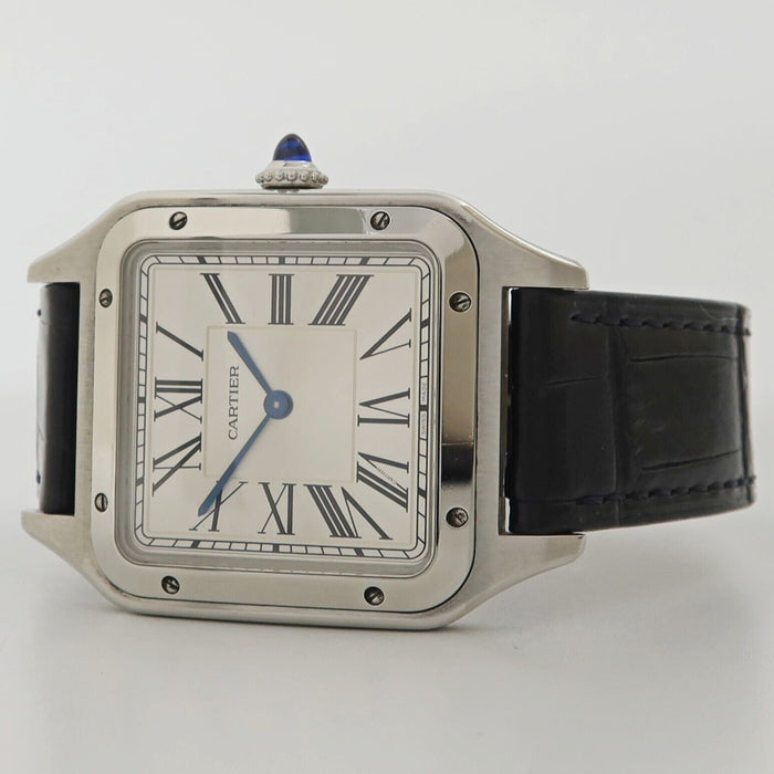 Cartier Santos Dumont Large Model Quartz Silver Dial Steel/Leather WSSA0022