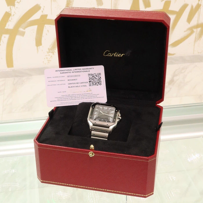 Cartier Santos Grey Dial Large Automatic Stainless Steel ADLC Bezel WSSA0037