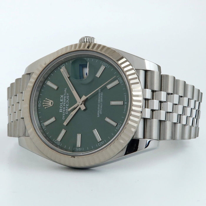 Rolex Datejust 41 Mint Green Dial Steel Jubilee White Gold Bezel Bx/Prs 126334