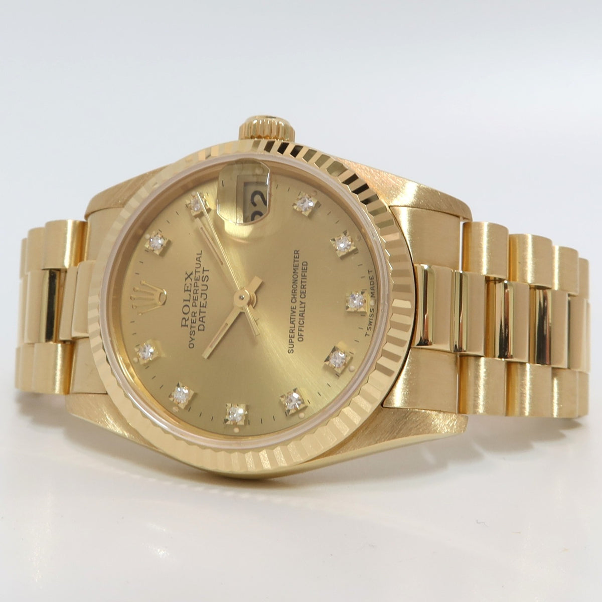 Rolex Datejust 31 President Solid 18kt Yellow Gold Factory Diamond Dia