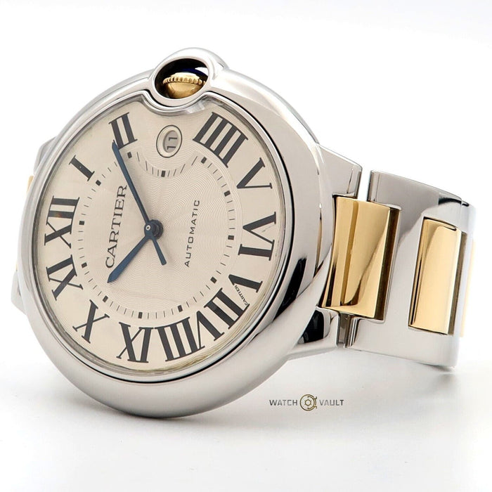 Cartier Ballon Bleu 18k Yellow Gold & Steel 42MM Automatic Silver Dial W69009Z3