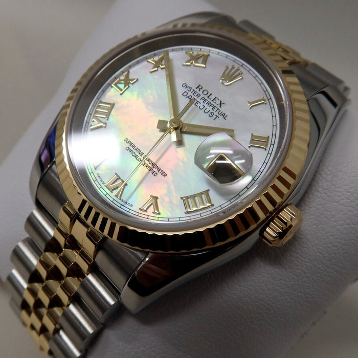 Rolex Datejust 36 18kt Yellow Gold & Steel Factory Mother of Pearl Dial 116233