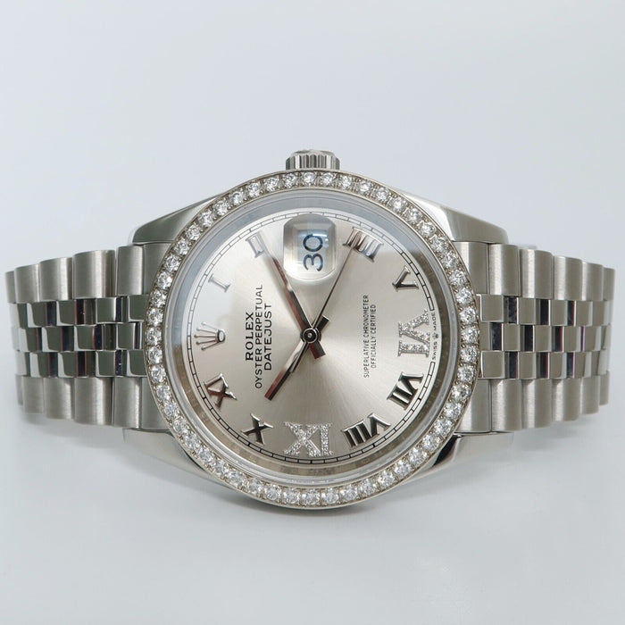 Rolex Datejust 36MM Silver Diamond Dial Factory Diamond Bezel Steel 126284RBR