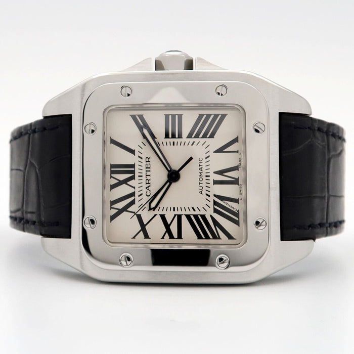 Cartier Santos 100 Large 38MM Silver Dial Automatic Steel/Leather W20073X8