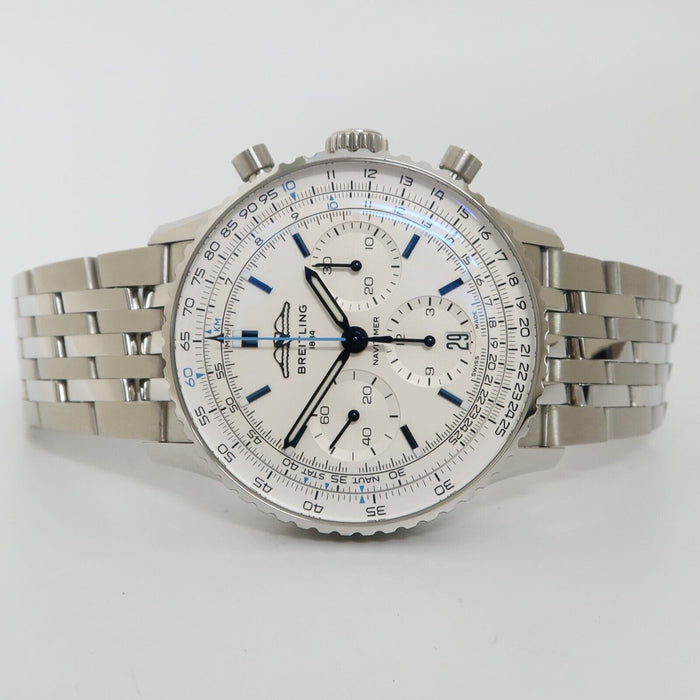 Breitling Navitimer B01 Chronograph 41MM White Dial Blue Hands Steel AB0139