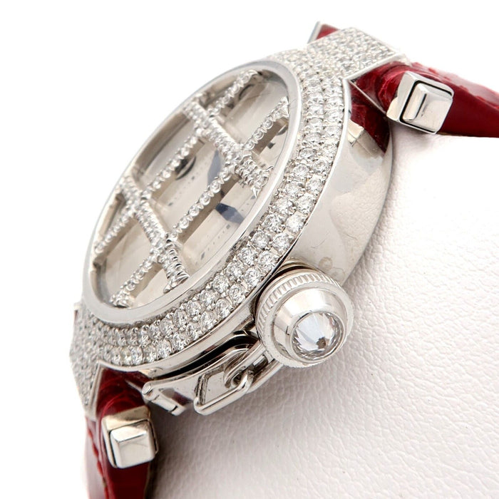 Cartier Pasha 18kt White Gold Diamond Bezel Grid Automatic 32MM Silver Dial 2816