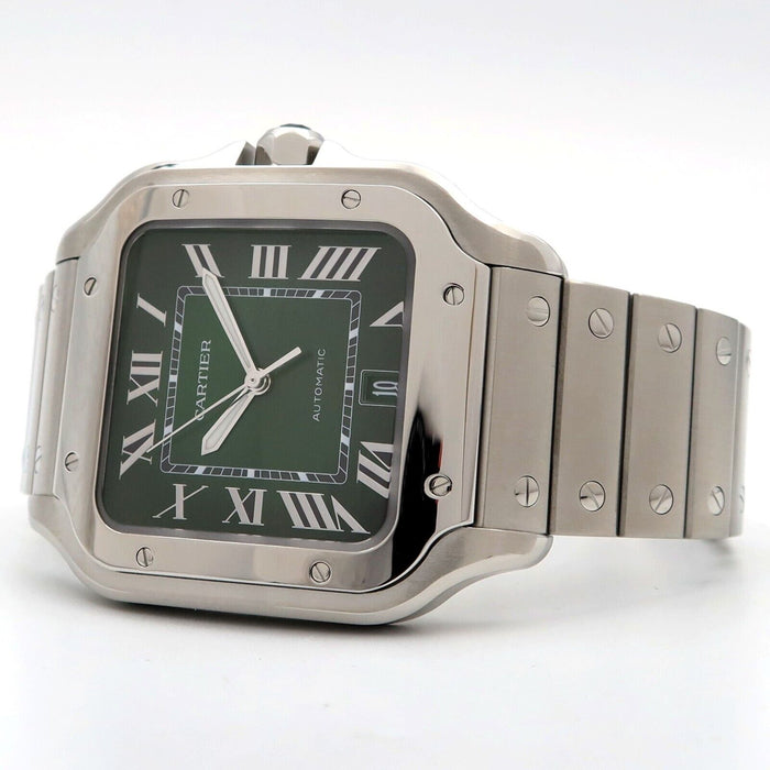 Cartier Santos Large Automatic Stainless Steel Green Dial Date Bx/Prs WSSA0062