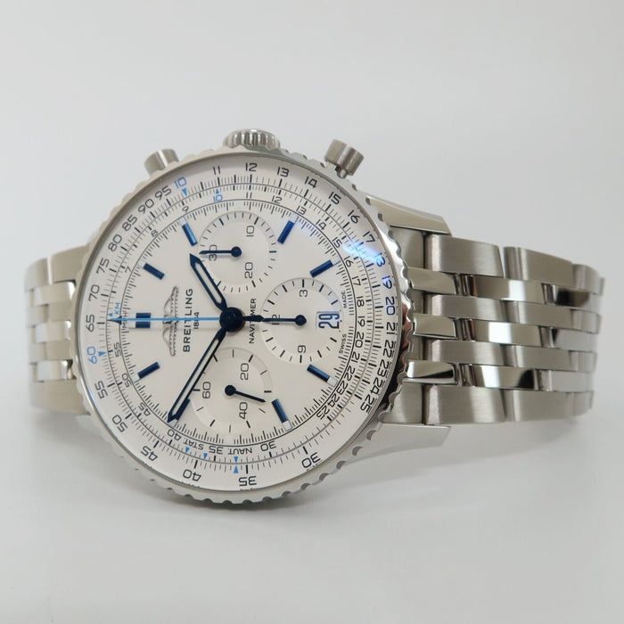 Breitling Navitimer B01 Chronograph 41MM White Dial Blue Hands Steel AB0139