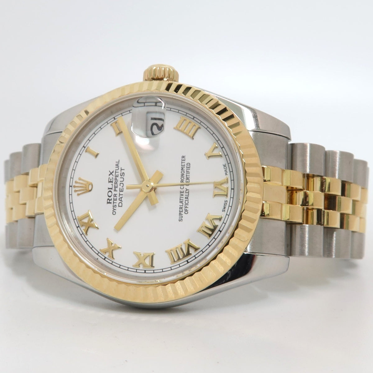 Rolex Datejust 31 18kt Yellow Gold & Stainless Steel White Roman Dial