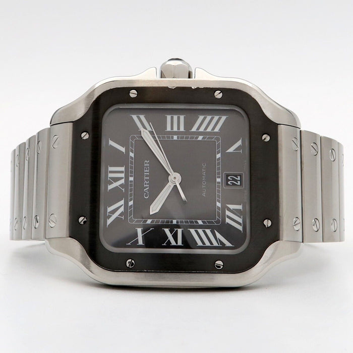 Cartier Santos Grey Dial Large Automatic Stainless Steel ADLC Bezel WSSA0037