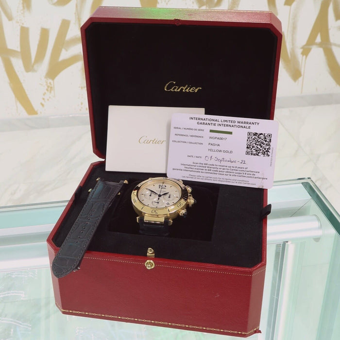 Cartier Pasha 18kt Yellow Gold Chronograph Silver Dial 41MM Automatic WGPA0017