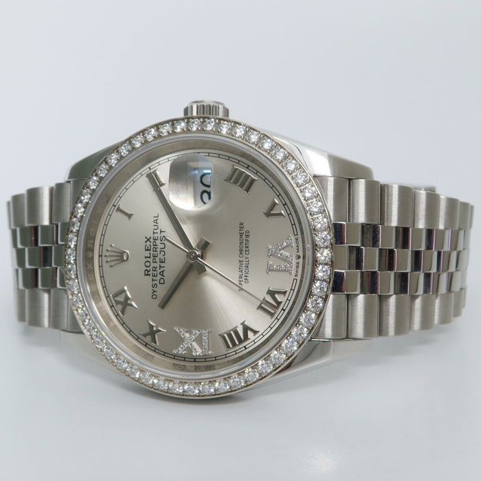 Rolex Datejust 36MM Silver Diamond Dial Factory Diamond Bezel Steel 126284RBR