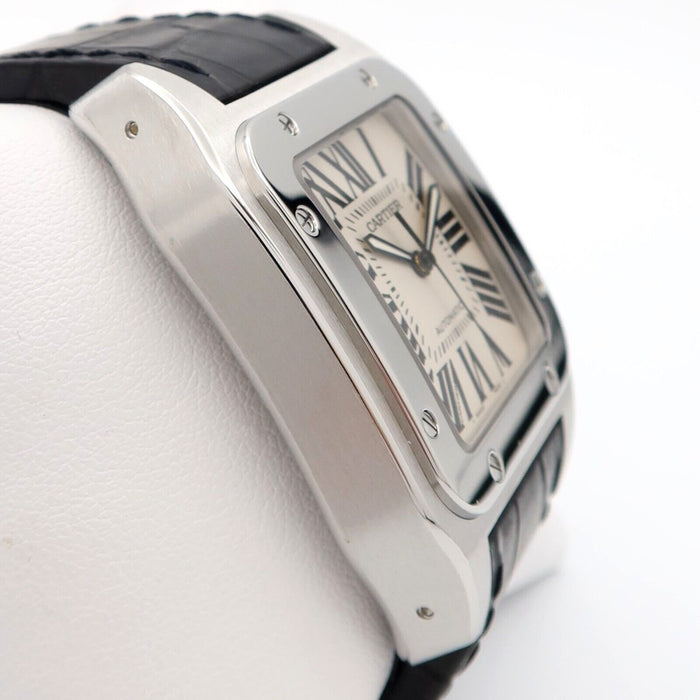 Cartier Santos 100 Large 38MM Silver Dial Automatic Steel/Leather W20073X8