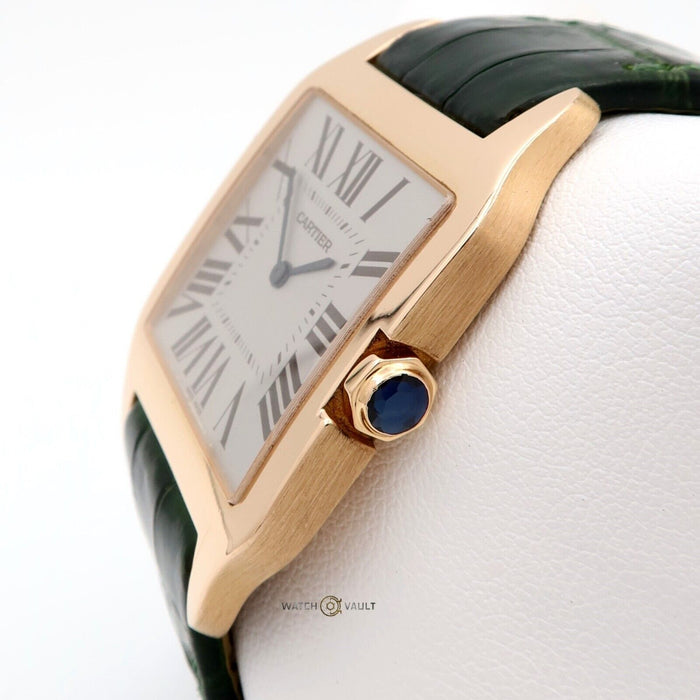 Cartier Santos Dumont 18K Rose Gold Manual Wind Silver Dial Green Strap W2006951