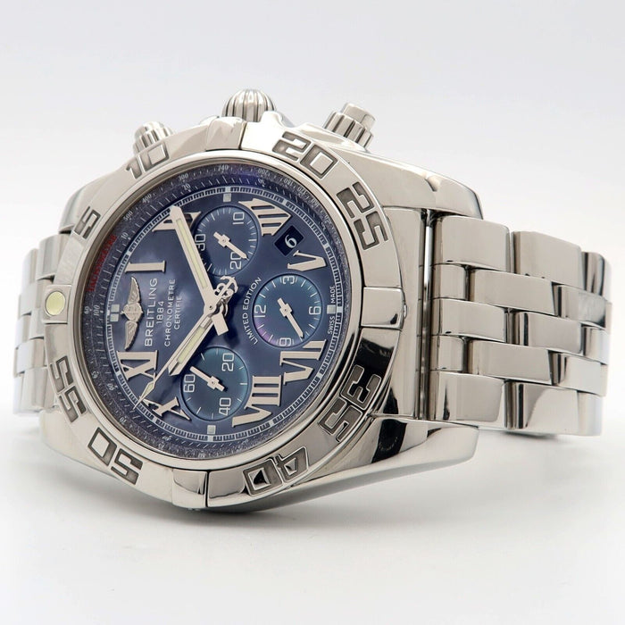 Breitling Chronomat 44 Factory Blue Mother of Pearl Dial Chrono Automatic AB0111