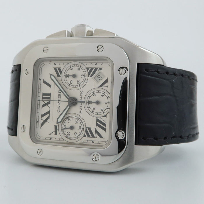 Cartier Santos 100 XL Chronograph Silver Dial Automatic Steel W20090X8