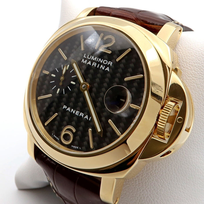 Panerai Luminor Marina Solid 18K Yellow Gold Black Carbon Dial 44MM PAM00140