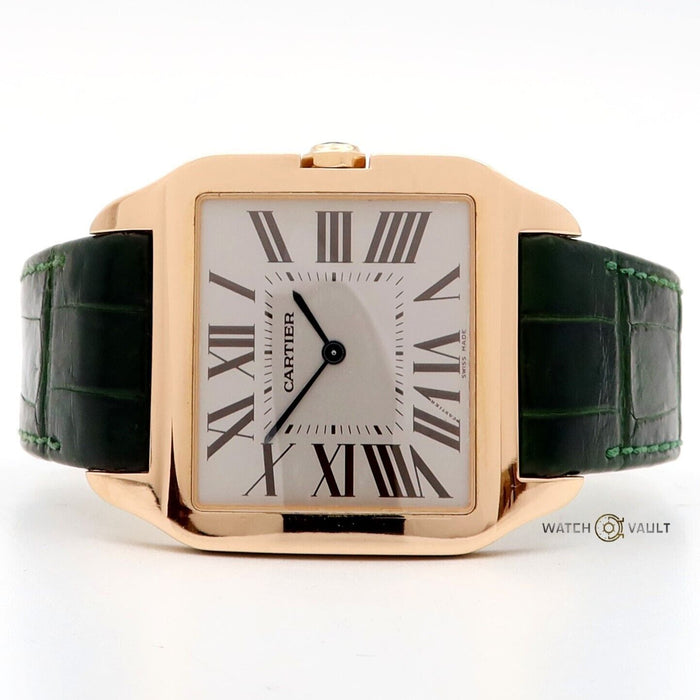 Cartier Santos Dumont 18K Rose Gold Manual Wind Silver Dial Green Strap W2006951