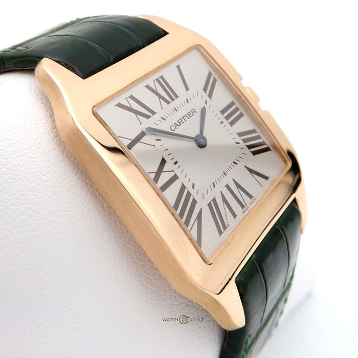 Cartier Santos Dumont 18K Rose Gold Manual Wind Silver Dial Green Strap W2006951