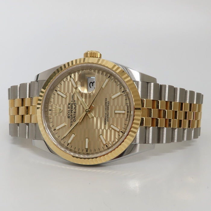 Rolex Datejust 36 Champagne Motif Dial 36MM 18kt Yellow Gold & Steel 126233