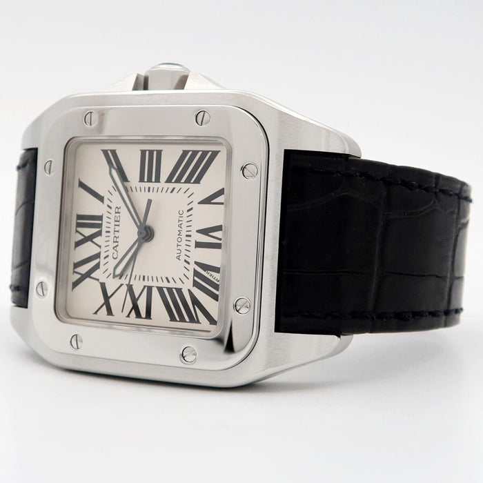 Cartier Santos 100 Large 38MM Silver Dial Automatic Steel/Leather W20073X8