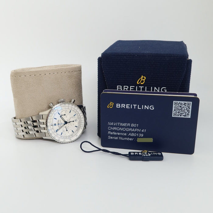 Breitling Navitimer B01 Chronograph 41MM White Dial Blue Hands Steel AB0139