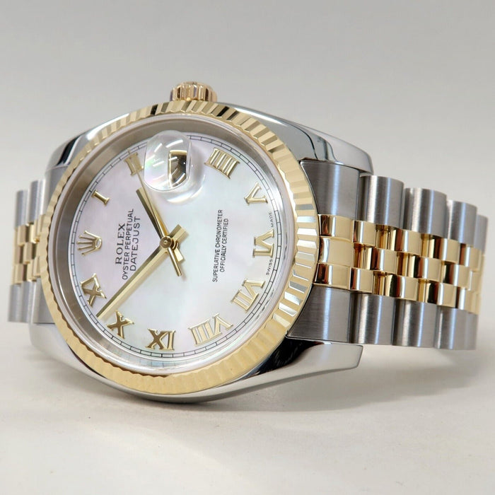 Rolex Datejust 36 18kt Yellow Gold & Steel Factory Mother of Pearl Dial 116233