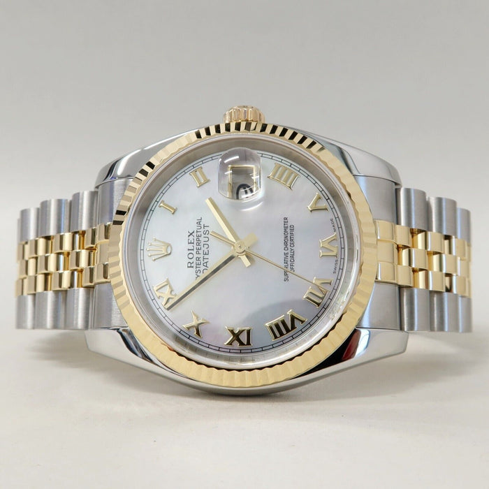 Rolex Datejust 36 18kt Yellow Gold & Steel Factory Mother of Pearl Dial 116233