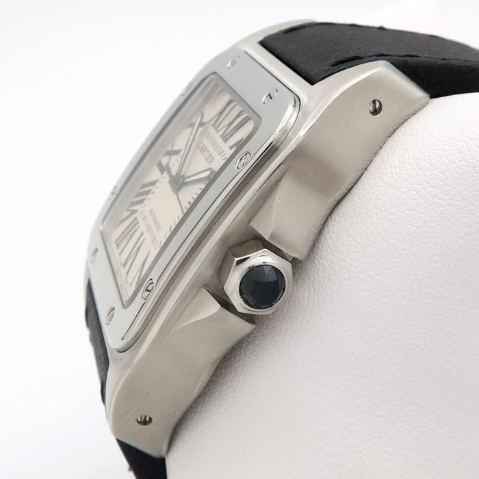 Cartier Santos 100 Large 38MM Silver Dial Automatic Steel/Leather W20073X8