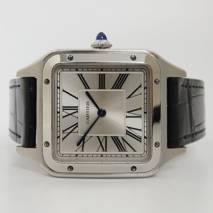 Cartier Santos Dumont Large Model Quartz Silver Dial Steel/Leather WSSA0022