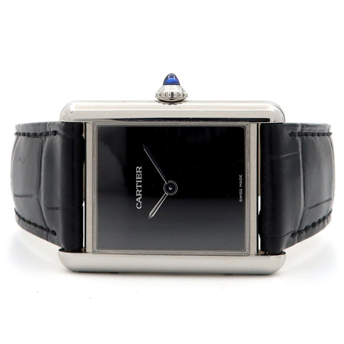 Cartier Tank Black Dial Stainless Steel/Leather Quartz large Model WSTA0072