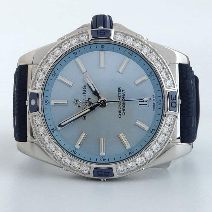 Breitling Super Chronomat 38 Blue Dial Diamond Bezel Steel/Rubber A17356