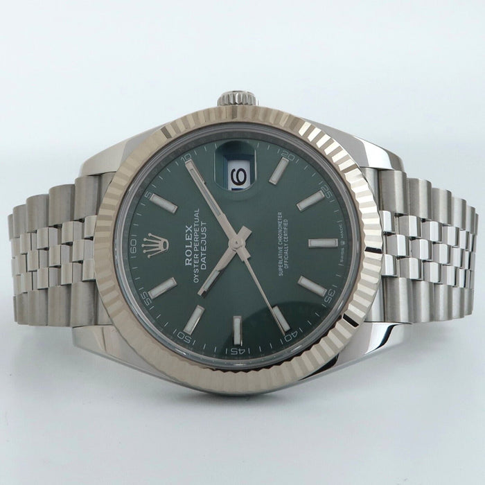 Rolex Datejust 41 Mint Green Dial Steel Jubilee White Gold Bezel Bx/Prs 126334