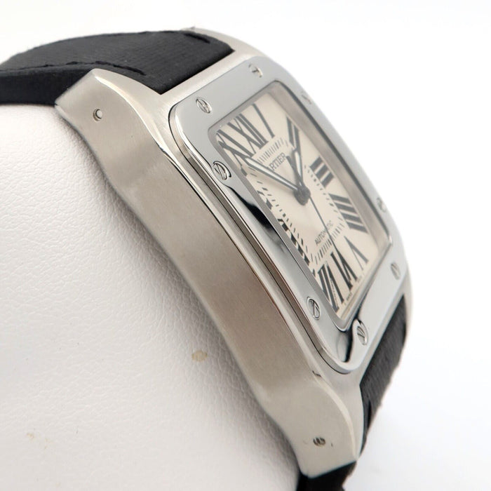 Cartier Santos 100 Large 38MM Silver Dial Automatic Steel/Leather W20073X8