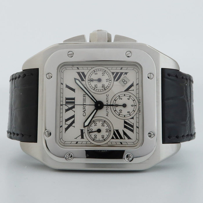 Cartier Santos 100 XL Chronograph Silver Dial Automatic Steel W20090X8