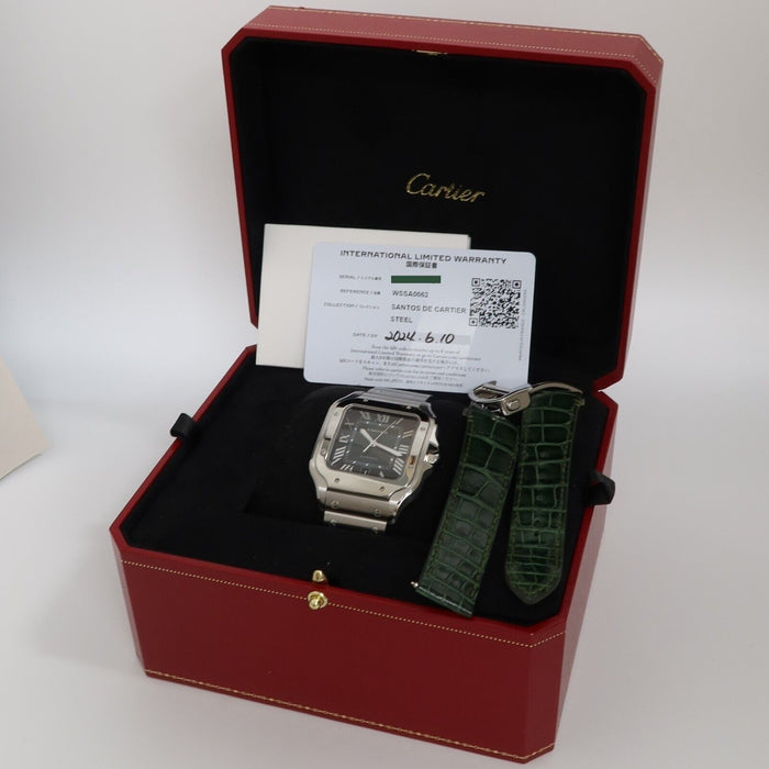 Cartier Santos Large Stainless Steel Automatic Green Dial Bx/Prs WSSA0062 4072