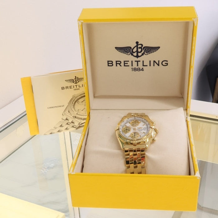 Breitling Chronomat White Dial 40MM Chronograph Solid 18kt Yellow Gold K13050.1