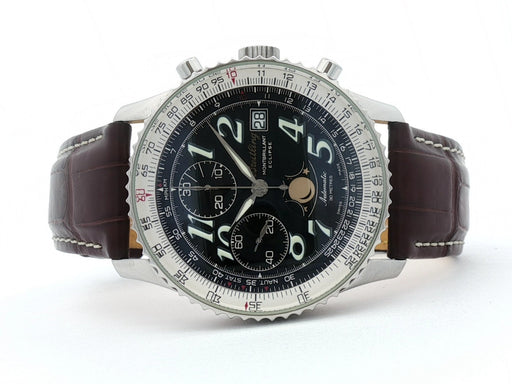 Breitling Montbrillant Eclipse Black Dial Moonphase Chronograph Steel A43030
