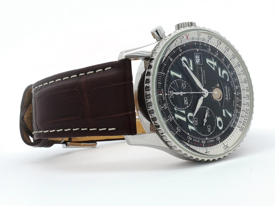 Breitling Montbrillant Eclipse Black Dial Moonphase Chronograph Steel A43030