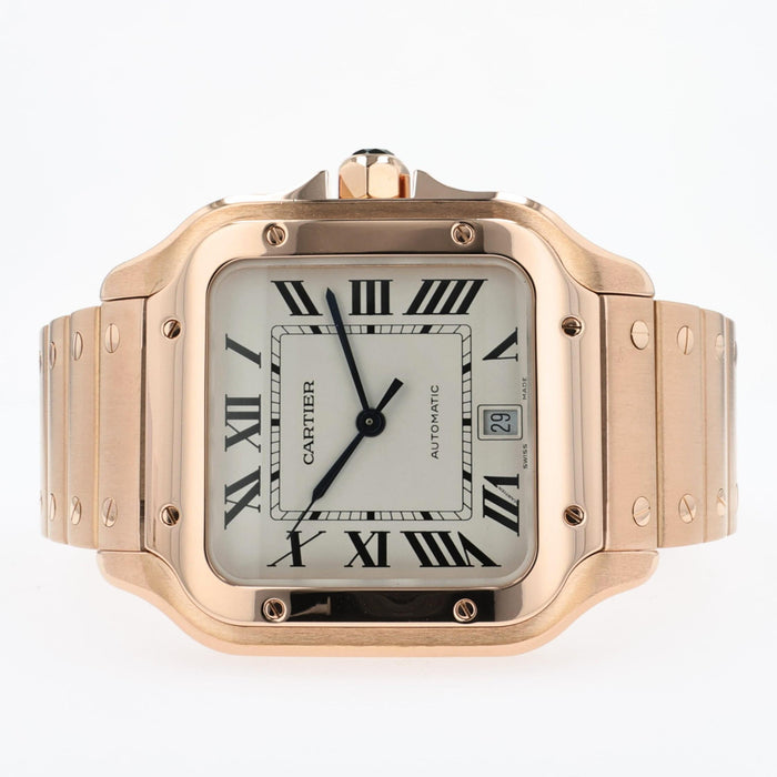 Cartier Santos Large Silver Dial 18kt Rose Gold Automatic WGSA0007 4071